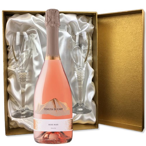Tenuta Di Cart Spumante Rose Mari 75cl in Gold Luxury Presentation Set With Flutes